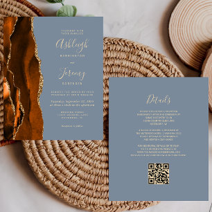 Papier Mariage de code QR bleu rouille budgétaire Dusty