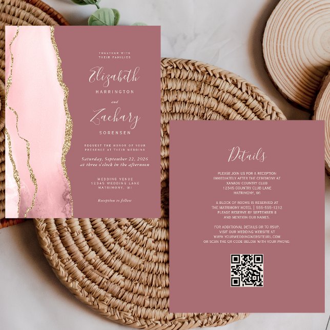Papier Mariage de code QR du Rose d'âge Gold Blush Budget (Créateur téléchargé)