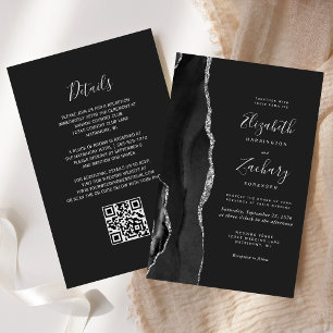 Papier Mariage de code QR foncé pour l'agate d'argent noi
