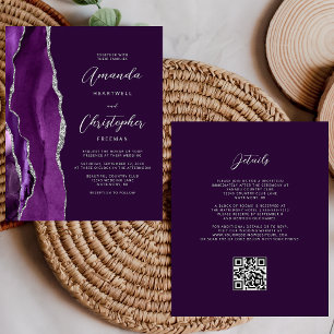 Papier Mariage de code QR Plum Agate d'argent violet budg