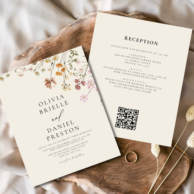 Papier Mariage de code QR tout en un Fleur sauvage budgét (Créateur téléchargé)