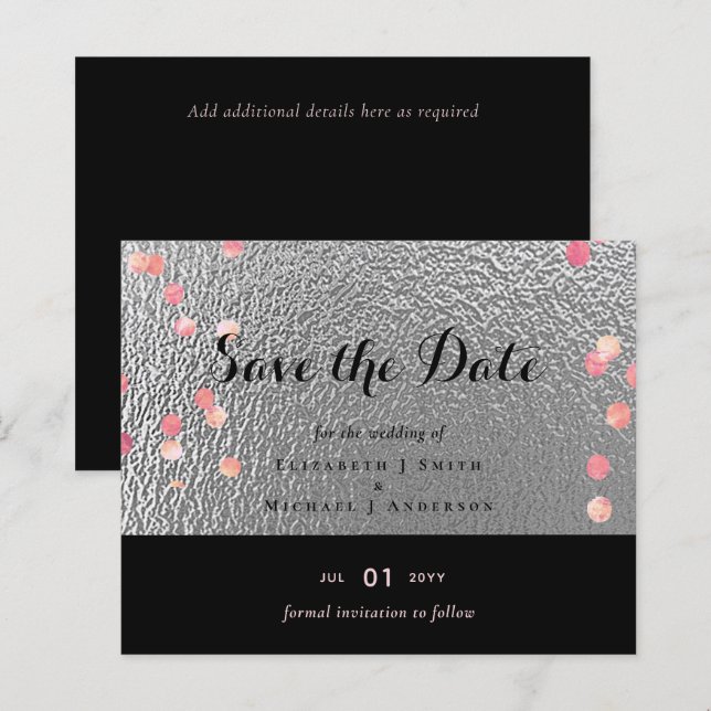 Papier Mariage de Confetti en argent noir rose Rosegold (Devant / Derrière)