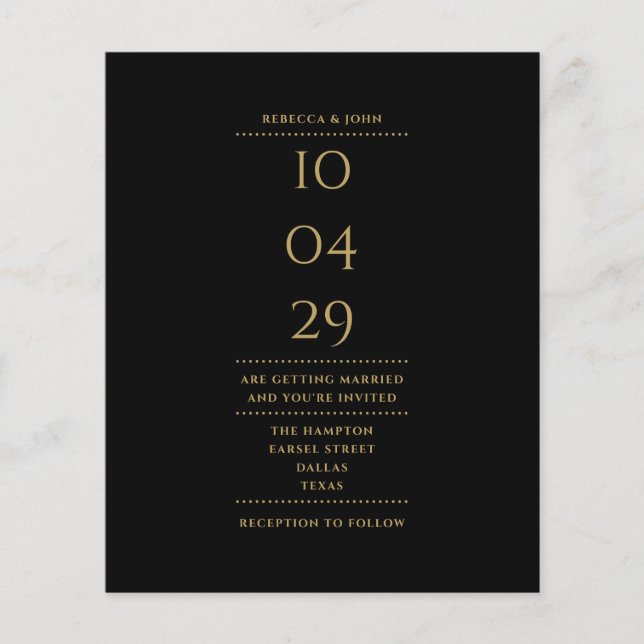 Papier Mariage de date noir et or budget (Devant)