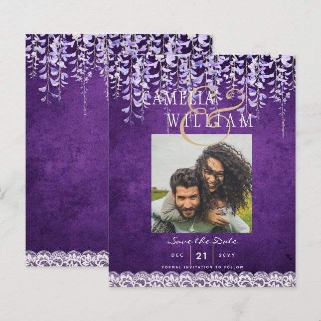 Papier Mariage de dentelle moderne violet (Devant / Derrière)