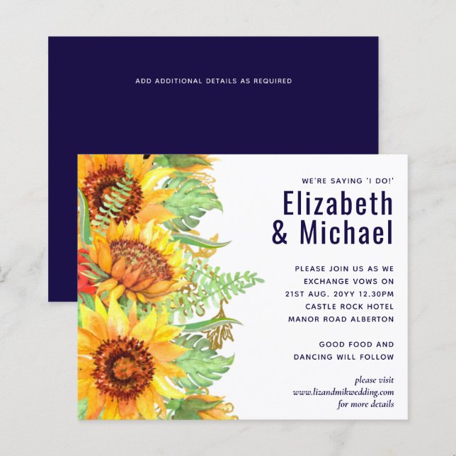 Papier Mariage de fleurs bleues de la Marine Budget moder (Devant / Derrière)