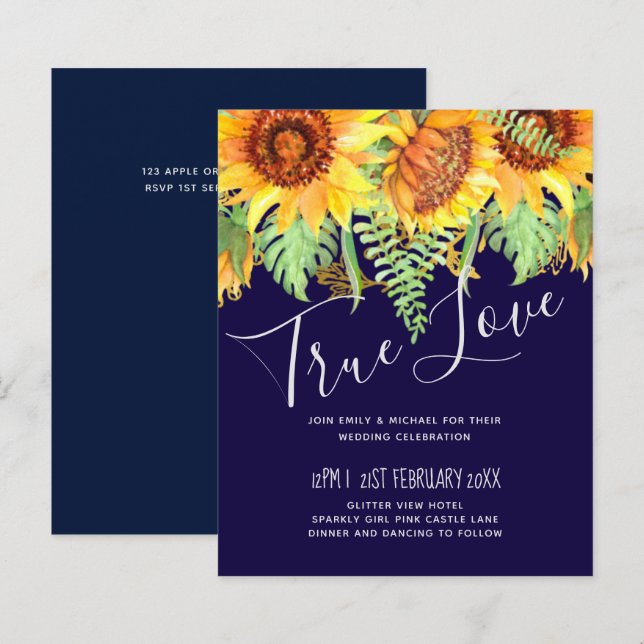 Papier Mariage de fleurs bleues de la Marine Budget moder (Devant / Derrière)