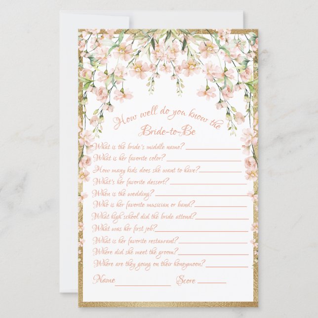Papier Mariage de jeu de Fête des mariées de rougissement (Devant)