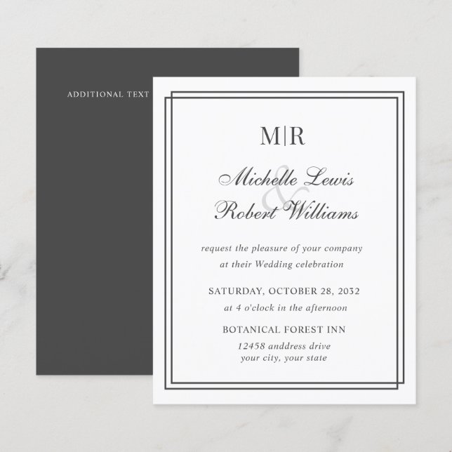 Papier MARIAGE de monogramme à double bordure BUDGET élég (Devant / Derrière)