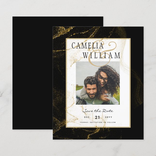 Papier Mariage de Parties scintillant Black Gold moderne (Devant / Derrière)