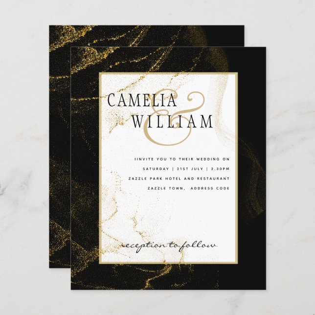 Papier Mariage de Parties scintillant Black Gold moderne (Devant / Derrière)