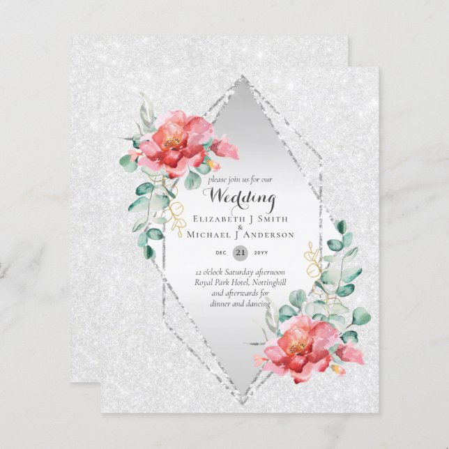 Papier Mariage de Parties scintillant d'argent rouge à fa (Devant / Derrière)