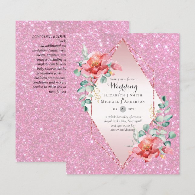 Papier Mariage de Parties scintillant Red Floral Rose Gol (Devant / Derrière)