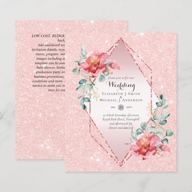 Papier Mariage de Parties scintillant Red Floral Rose Gol (Devant / Derrière)