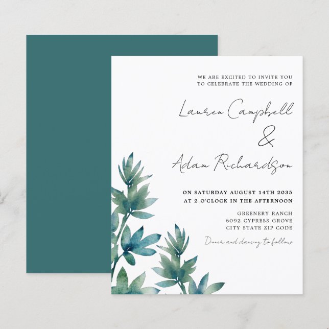 Papier Mariage de remplissage d'aquarelle botanique budgé (Devant / Derrière)