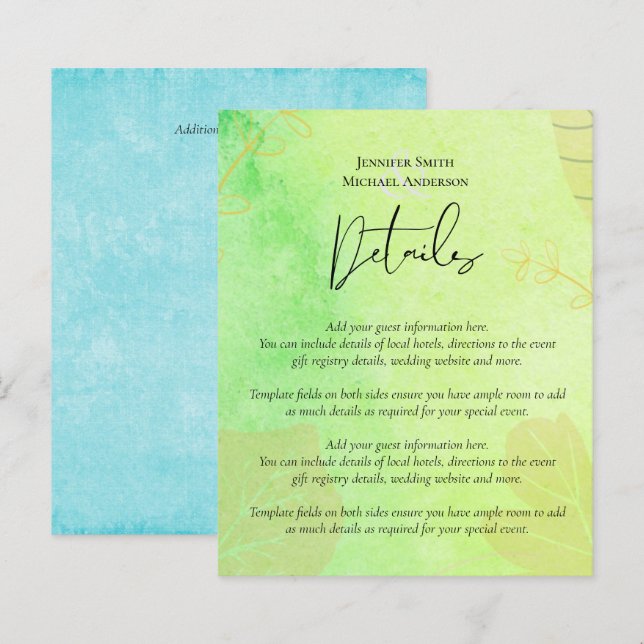 Papier Mariage de Rêve à Petit Budget Aquarelle Bleu Vert (Devant / Derrière)