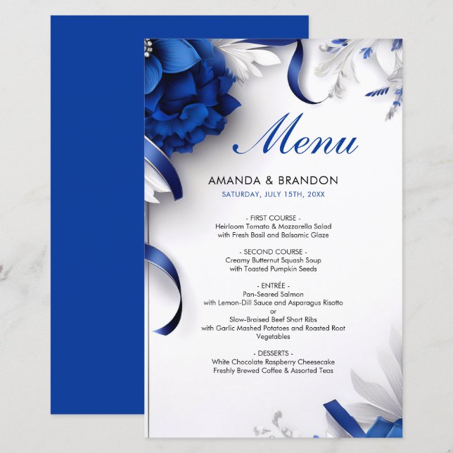 Papier Mariage de rubans bleu et argent de la marine chic (Devant / Derrière)