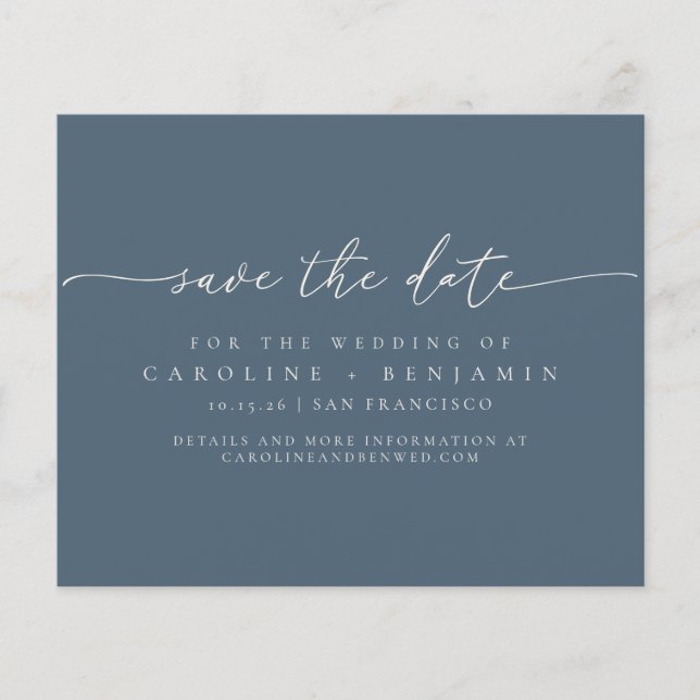 Papier Mariage de script bleu foncé minimal du budget Dat (Devant)