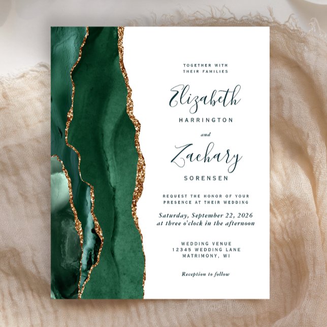 Papier Mariage de script d'agate d'or vert Emerald (Créateur téléchargé)