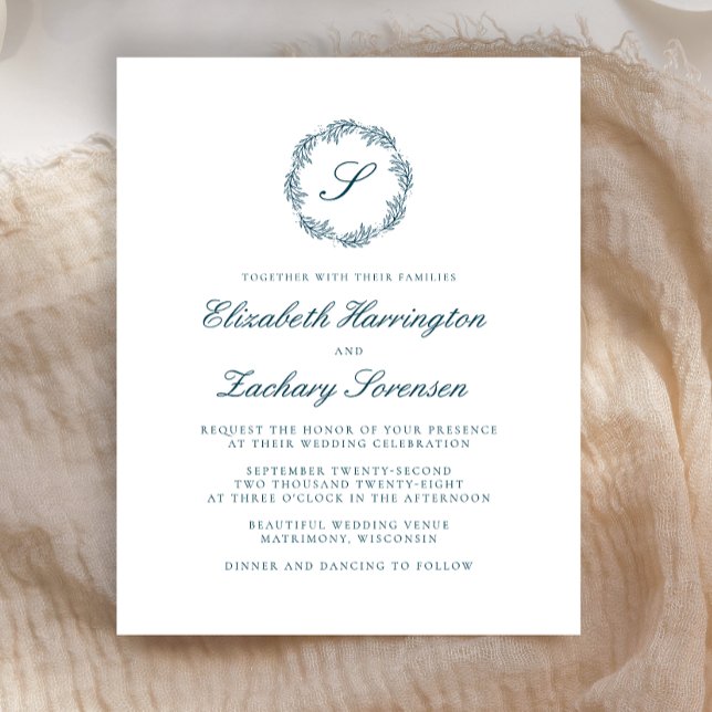 Papier Mariage de script de monogramme bleu Turquoise Bud (Créateur téléchargé)