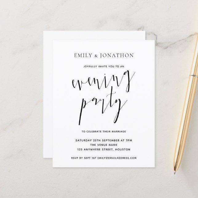 Papier Mariage de script élégant budget Invitation de soi (Devant/Arrière en situation)
