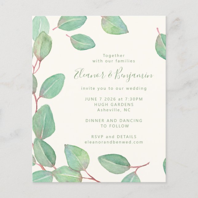 Papier Mariage de script Eucalyptus élégant budget (Devant)