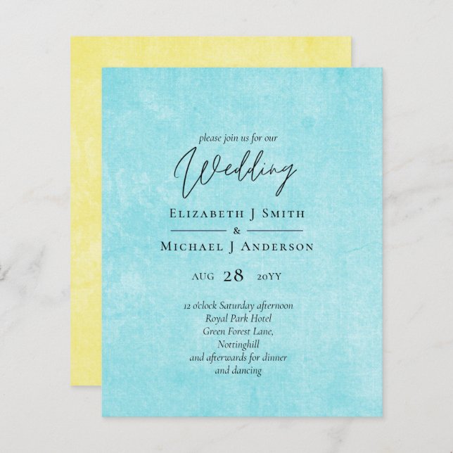 Papier MARIAGE de script jaune Turquoise BUDGET (Devant / Derrière)