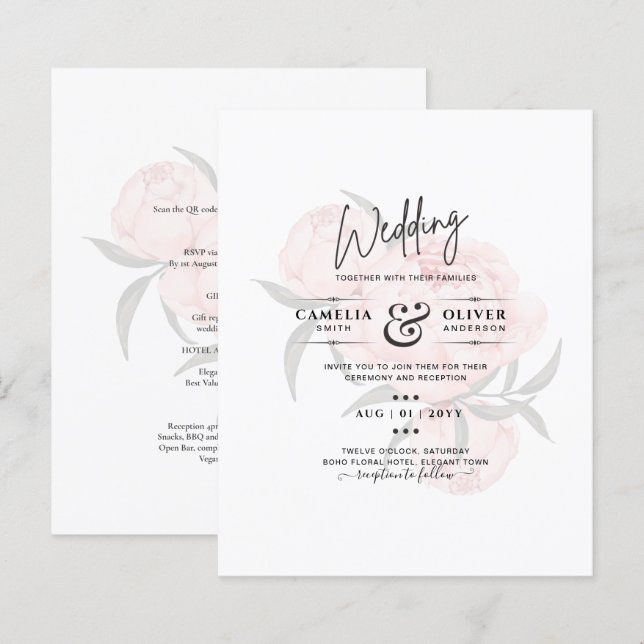 Papier Mariage de texte LeahG Blush Rose Floral OVERLAY (Devant / Derrière)