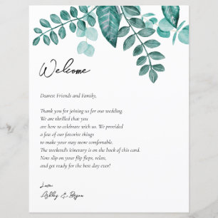 Papier Mariage de verdure turquoise Lettre de bienvenue &