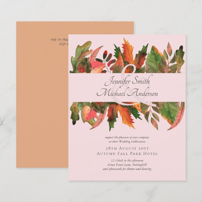 Papier MARIAGE des congés d'automne du budget (Devant / Derrière)