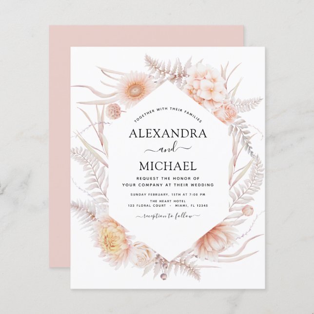 Papier Mariage Désertique Rose Poussiéreux Bohème Économi (Devant / Derrière)