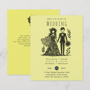 Papier Mariage dessiné à la main mariée mariée Groom Jaun
