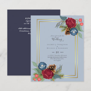 Papier Mariage d'hiver Bourgogne Turquoise Bleu moderne