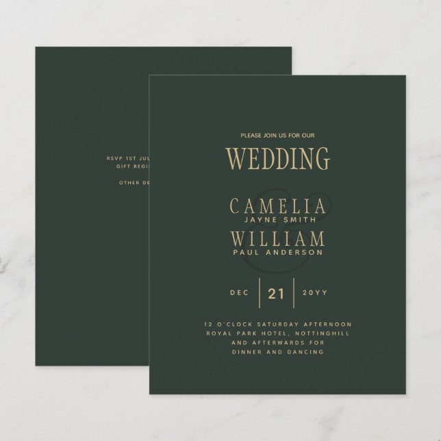 Papier Mariage du budget de l'or vert OLIVE (Devant / Derrière)