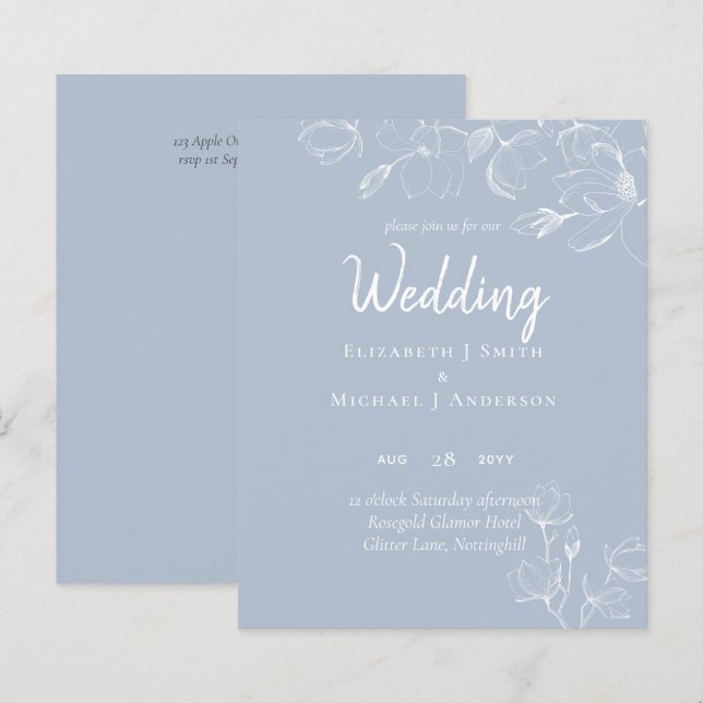 Papier Mariage Dusty Blue White Magnolias (Devant / Derrière)