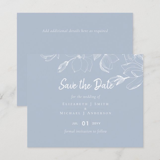 Papier Mariage Dusty Blue White Magnolias (Devant / Derrière)