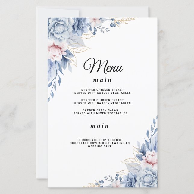 Papier Mariage élégant floral bleu et rose (Devant)
