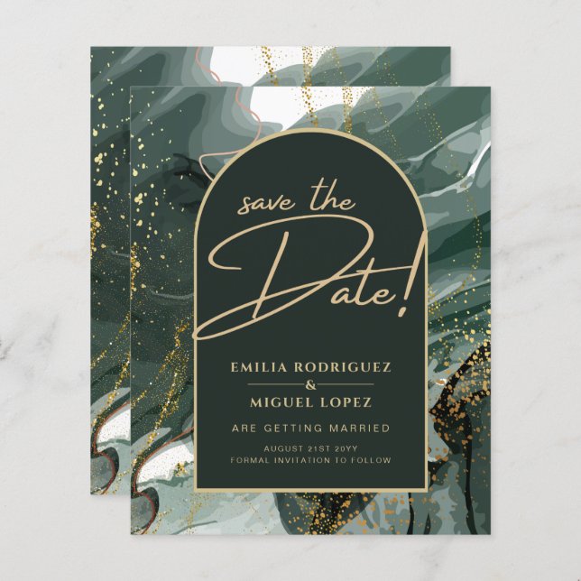 Papier Mariage en marbre moderne Emerald Green Gold Agate (Devant / Derrière)