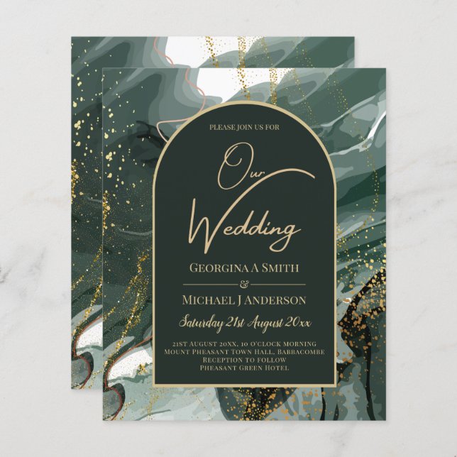Papier Mariage en marbre moderne Emerald Green Gold Agate (Devant / Derrière)