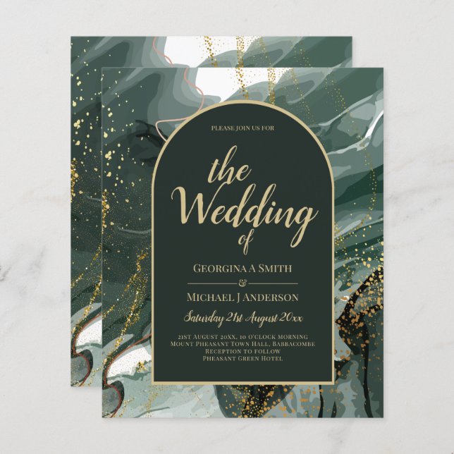 Papier Mariage en marbre moderne Emerald Green Gold Agate (Devant / Derrière)