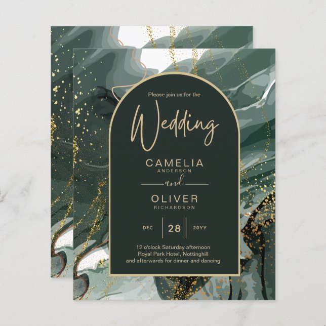 Papier Mariage en marbre moderne Emerald Green Gold Agate (Devant / Derrière)