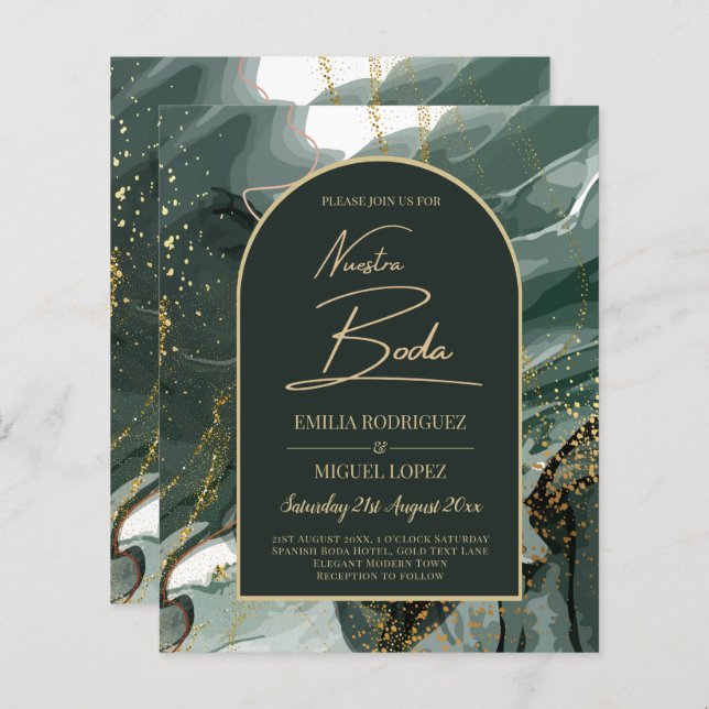 Papier Mariage en marbre moderne Emerald Green Gold Agate (Devant / Derrière)