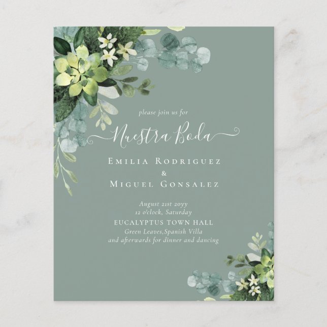 Papier Mariage espagnol NUESTRA BODA Eucalyptus Verdure (Devant)