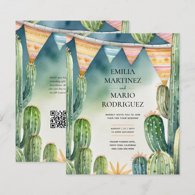 Papier MARIAGE FIESTA - Cactus Moderne (Devant / Derrière)