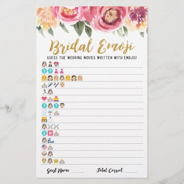 Papier Mariage films émoji avec réponses douche nuptiale (Devant)