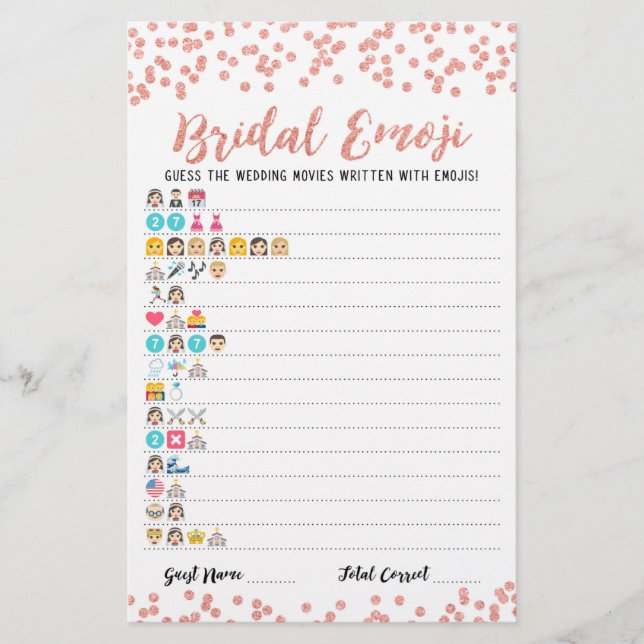 Papier Mariage films émoji avec réponses douche nuptiale (Devant)
