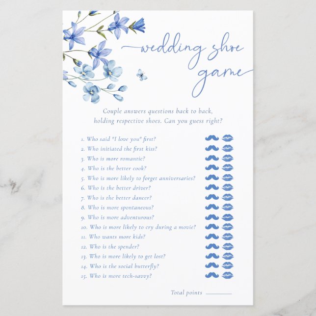 Papier Mariage Fleur sauvage bleu jeu de Fête des mariées (Devant)