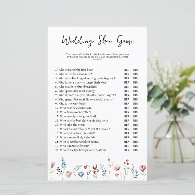 Papier Mariage fleur sauvage ou Couples Jeu de chaussures (Debout devant)