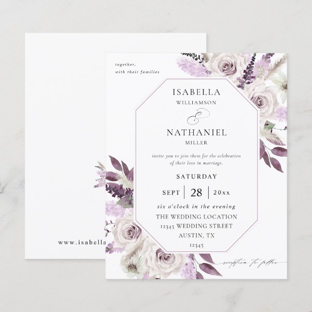 Papier Mariage Fleurs Violettes Lavande Budget 2 (Devant / Derrière)