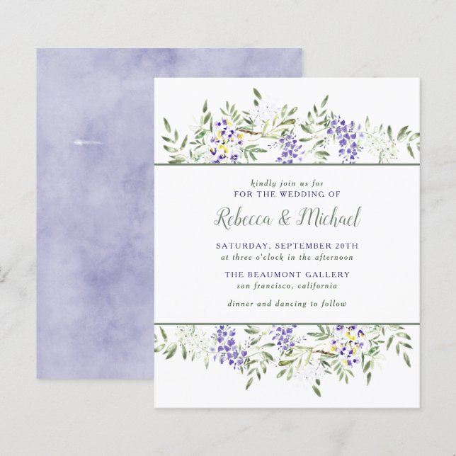Papier Mariage floral à l'aquarelle violet budgétaire (Devant / Derrière)