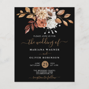 Papier Mariage Floral Aquarelle Automne sur Fond Noir à P